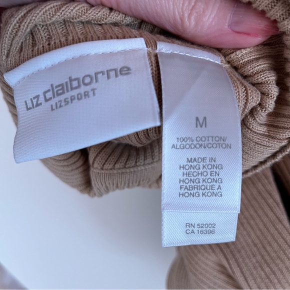 Vintage 90 Y2K Liz Claiborne Ribbed Camel Turtleneck Sweater Cotton Fitted - Picture 9 of 17